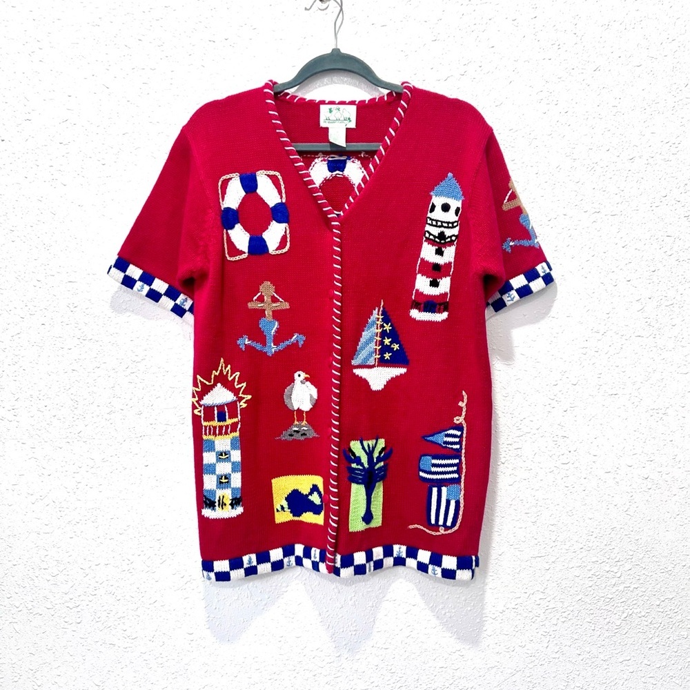 Quacker Factory Red Nautical‎ Sweater SMALL